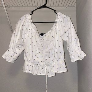 White blouse with yellow and blue pineapples. [Size L]